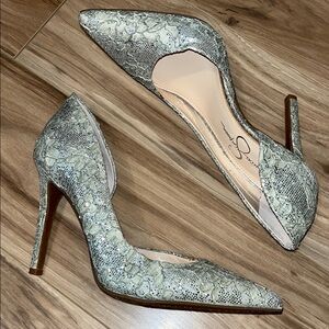 Jessica Simpson Claudette D'Orsay Pump Silver Lace Heels NEW